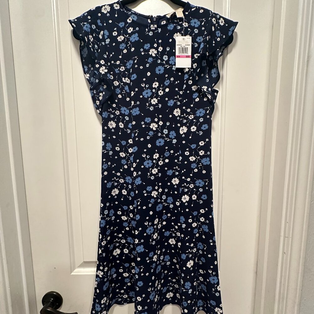 NWT MICHEAL Micheal Kors Navy Blue Floral Dress